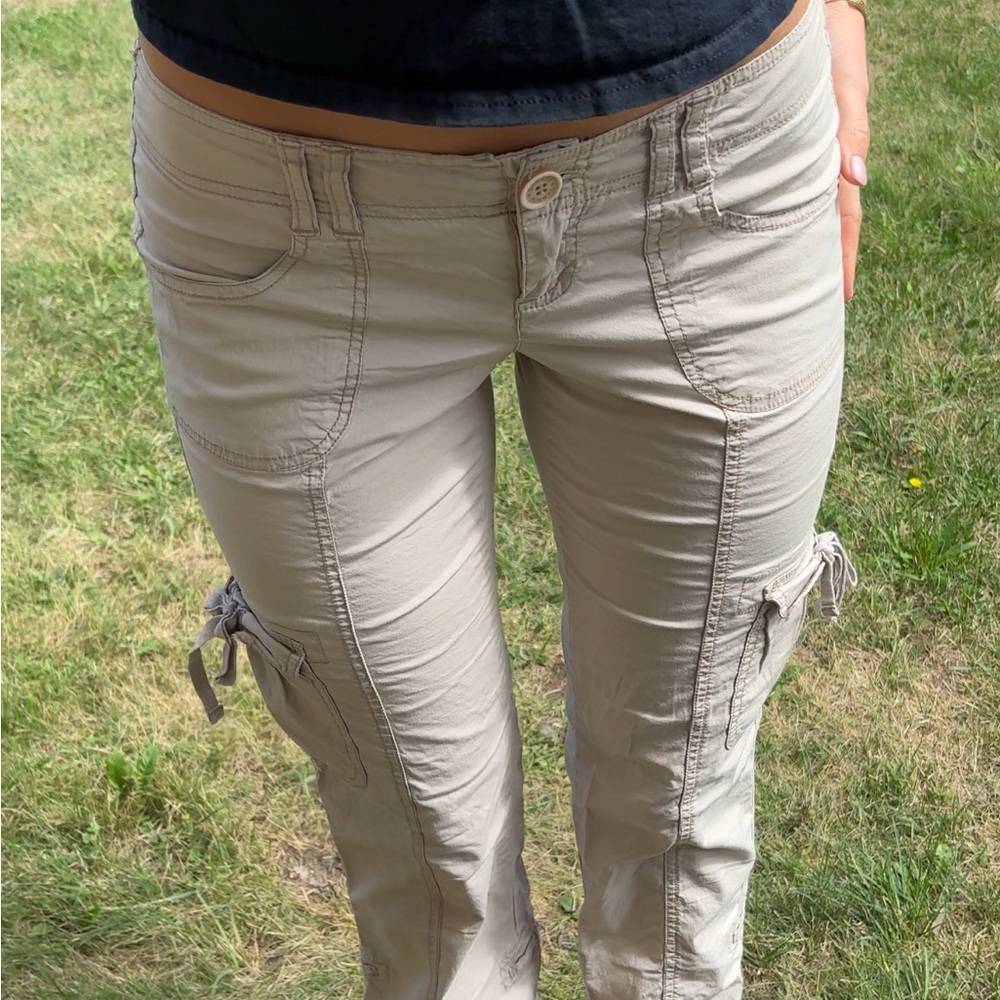 Y2K Vintage Garage Flared Low-Rise Tan Cargo Pants